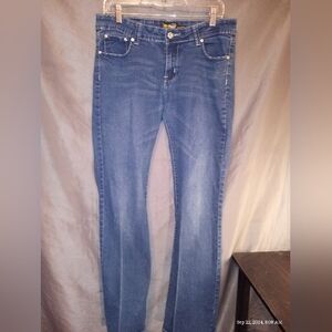 Mi-jeans blue embellished rhinestone denim straight leg junior jeans